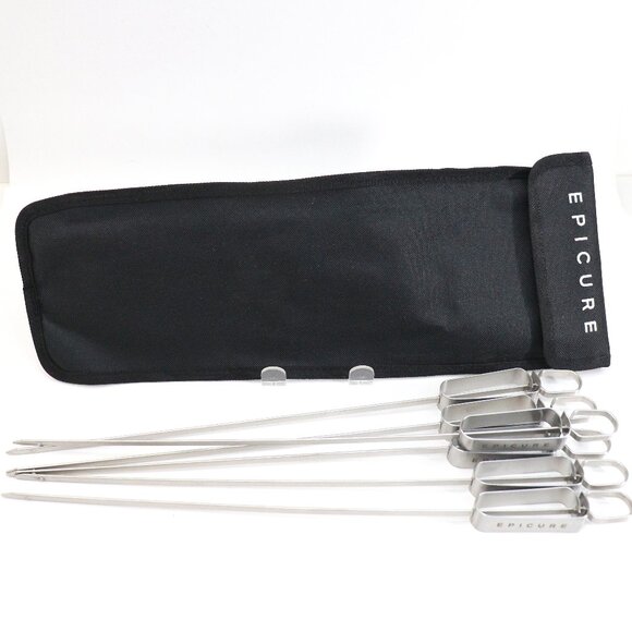 Epicure 15" Metal Grilling Skewers Set of 6 Stainless Steel with Sleeve New - Picture 1 of 15